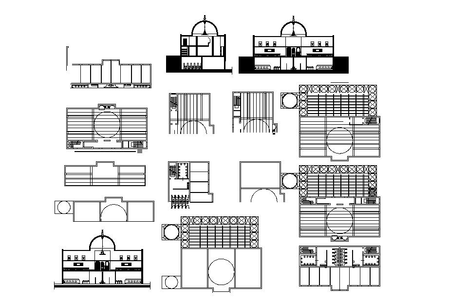 Religious two-level mosque detailed architecture project dwg file