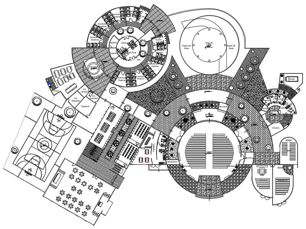 Religious Complex Building Layout Plan Drawing Download DWG File