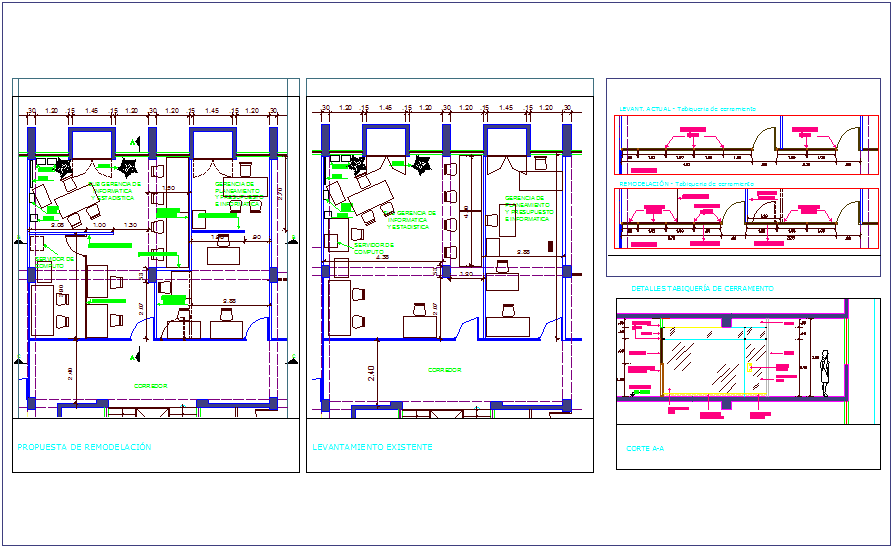 Remodeling of office, section view & Enclosure partition view dwg file
