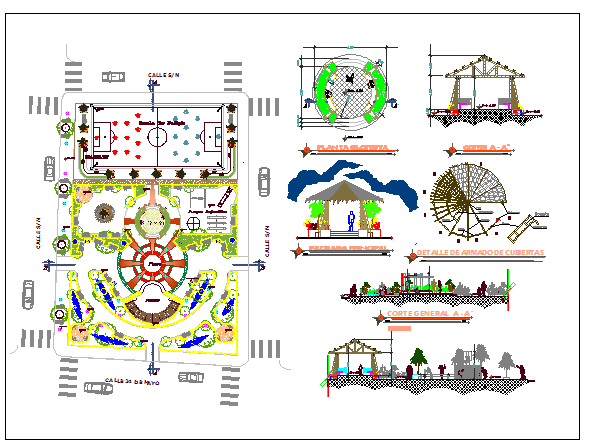 Remodeling of the park with landscaping details dwg file
