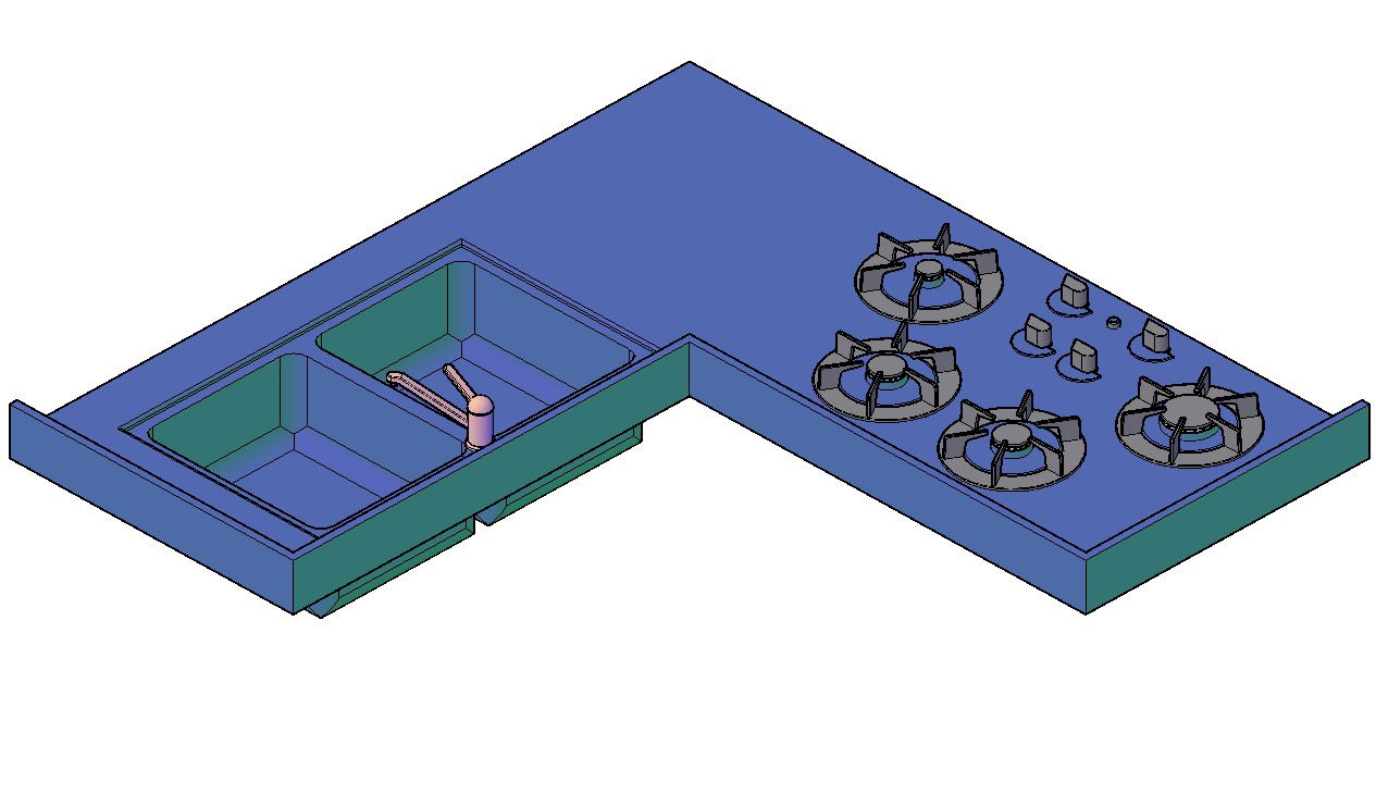Rendered Drawing Of Gas Hob And Sink 3D Model MAX File