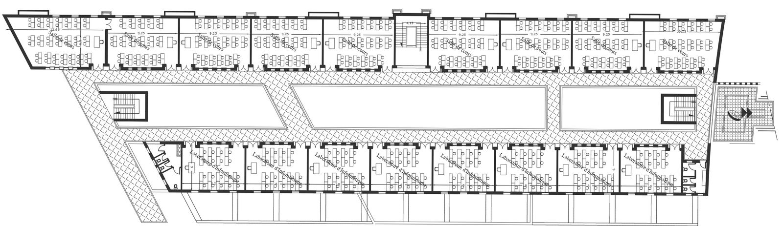 Research center design with classroom and computer labs design detail floor plan in scale DWG autoCAD drawing