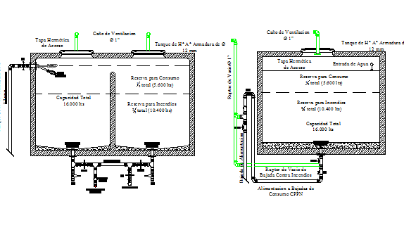 Reserve water tank architecture project dwg file