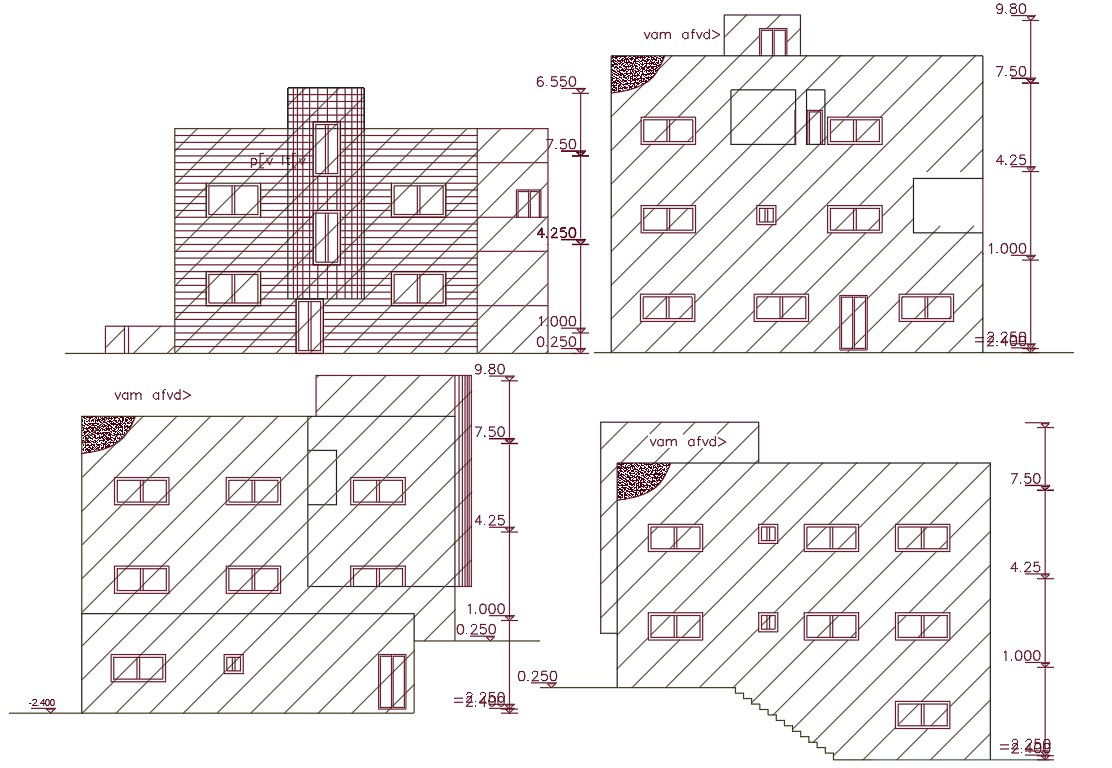 Residence Apartment Building Four Side Elevation Design
