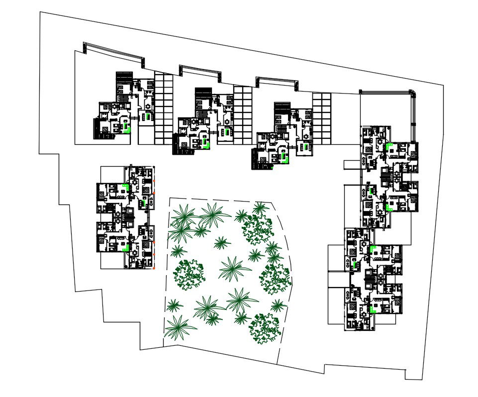 Residence Apartment Plot Layout Plan With Landscaping Design DWG File