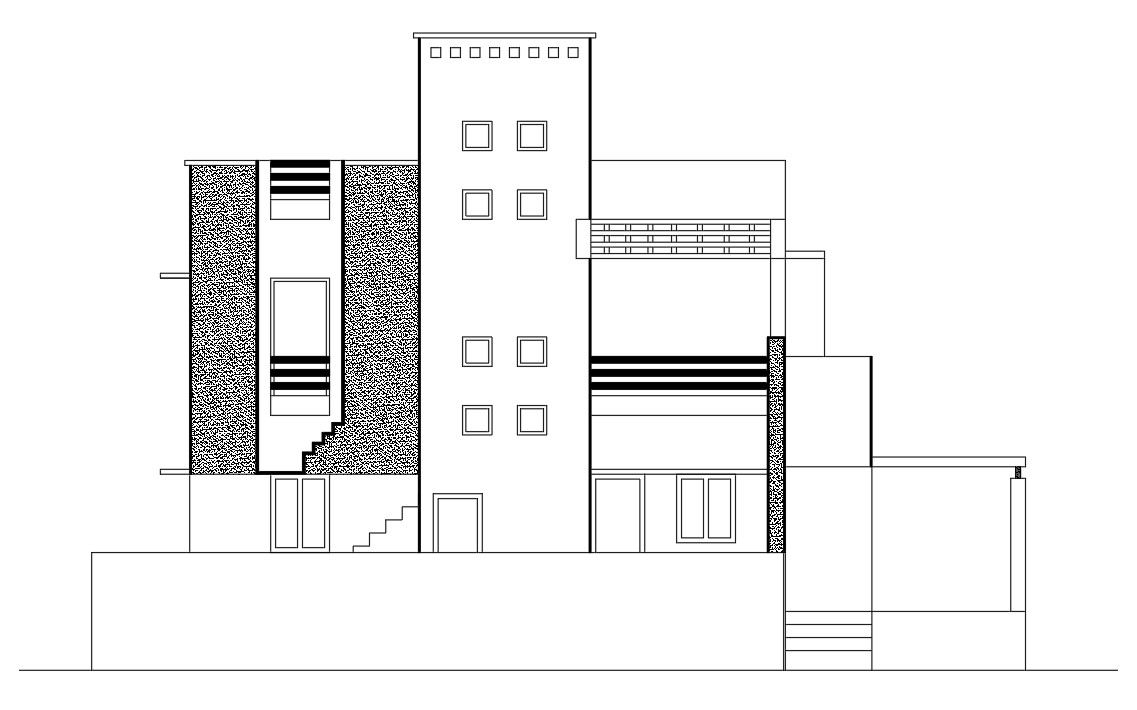 Residence AutoCAD House Building Front Elevation Design DWG File