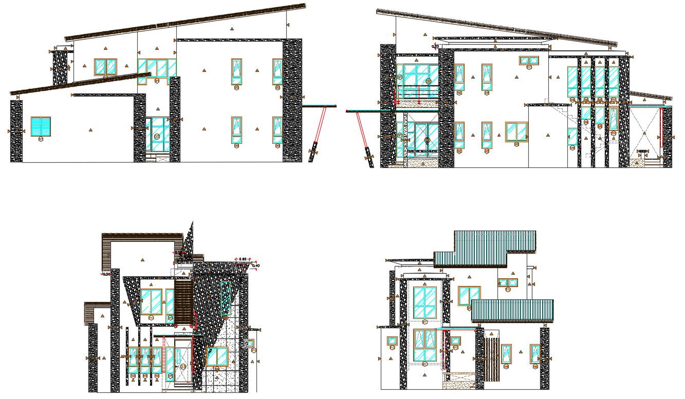 Residence Bungalow Facade Design AutoCad Drawing