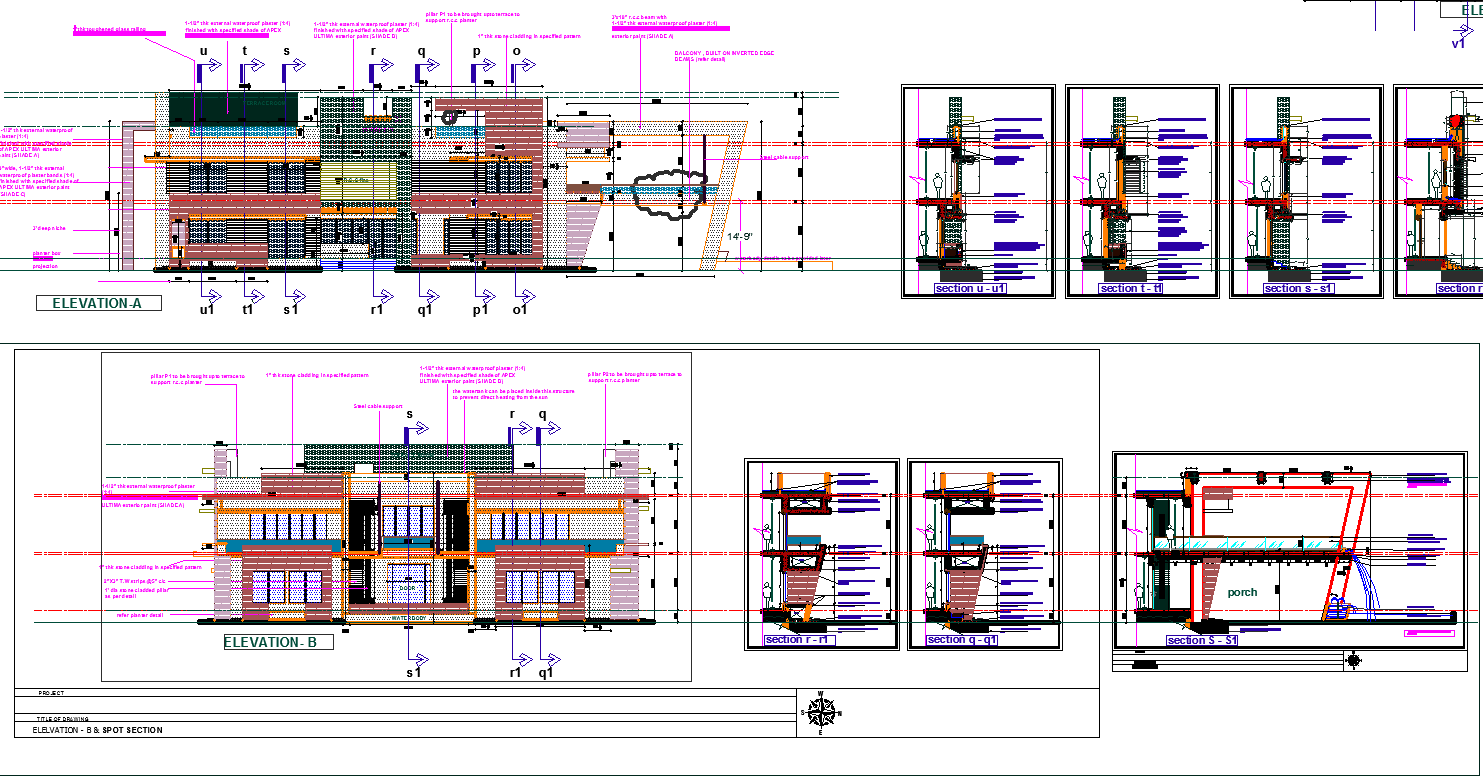 Residence Elevation with Detailing dwg file