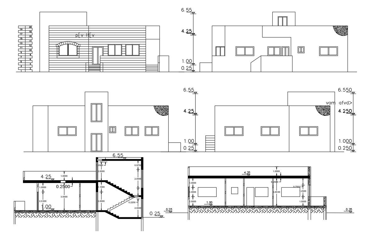 Residence House Elevation And Section Design DWG File