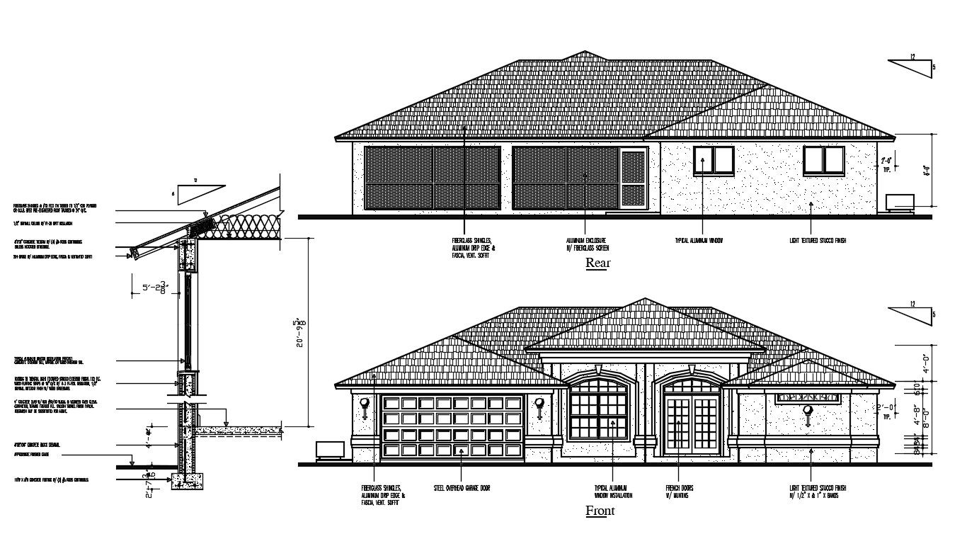 Residence House Elevation Design DWG File