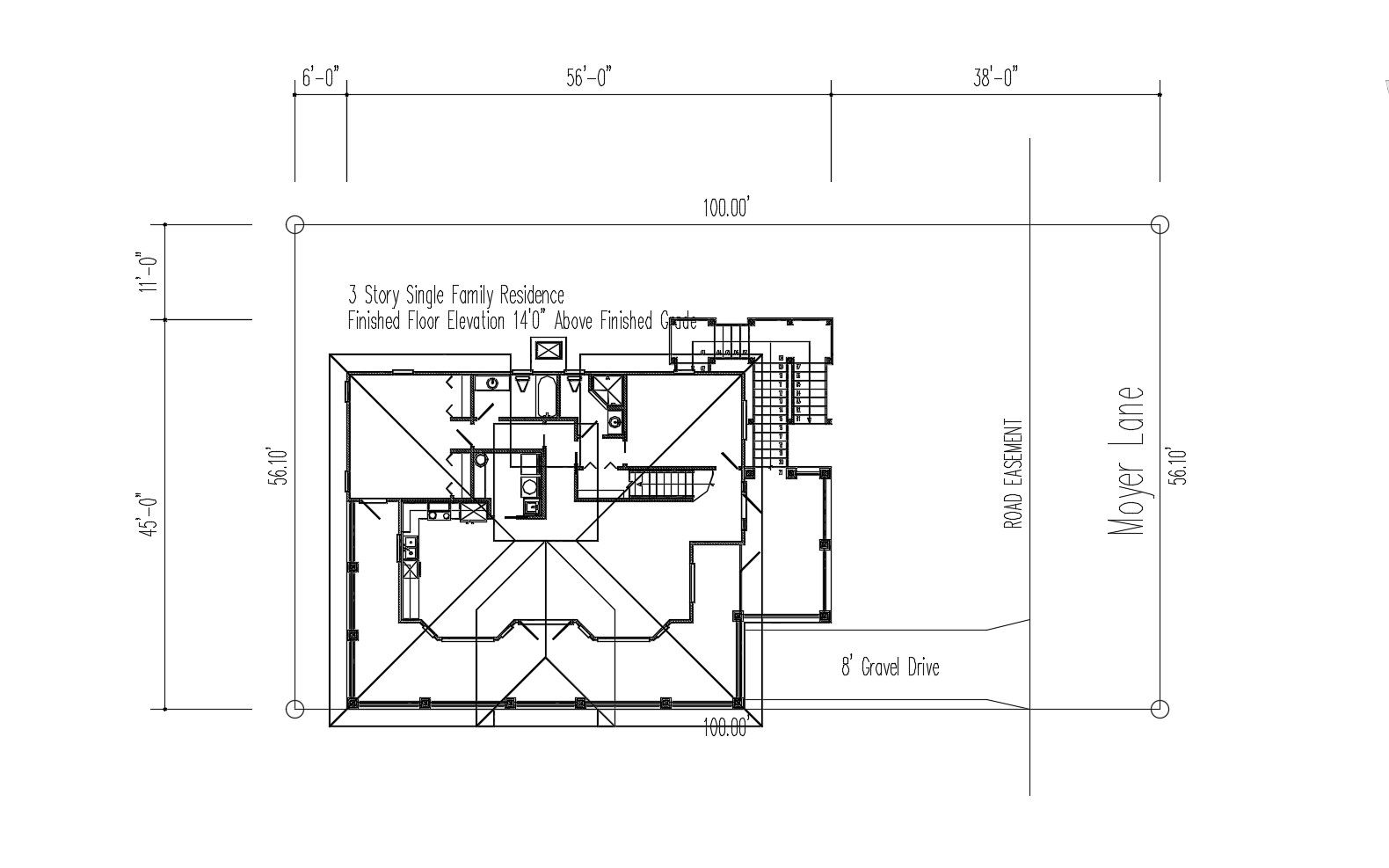 Modern residence elevation with detail dimension in AutoCAD file