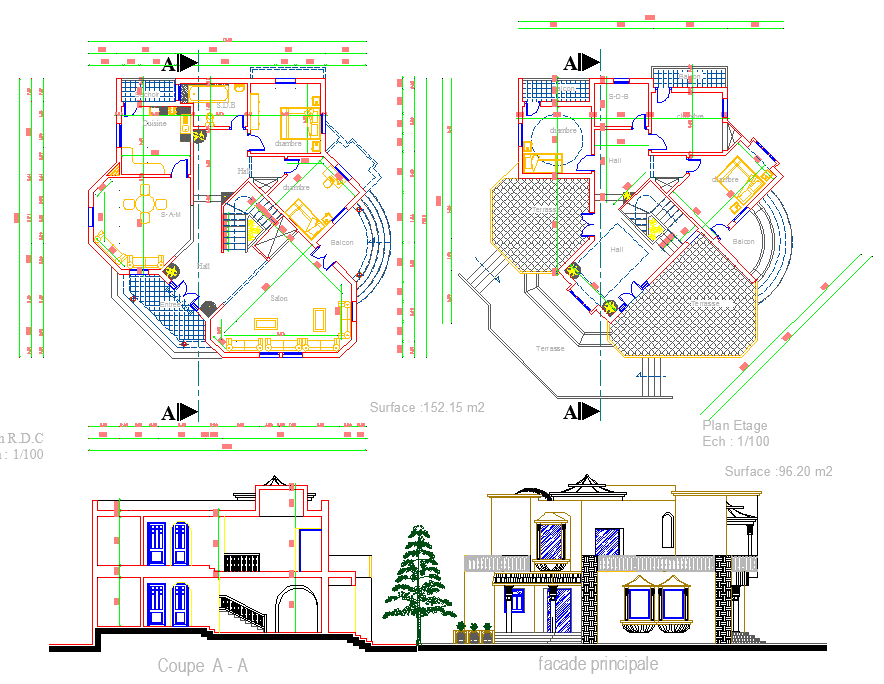 Residence layout plan and elevation design dwg file