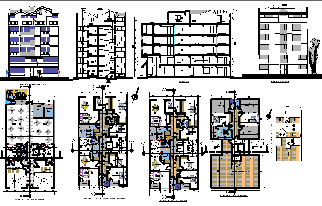 Residence with Ground Floor Restaurant plan dwg file