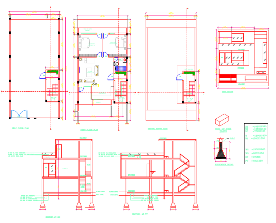 AutoCAD DWG file of 2BHK Residence Floor Layout and Design plan