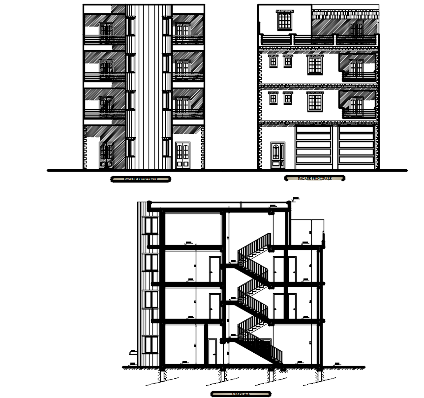 Residence Apartment Building Section And Elevation Design Download DWG File