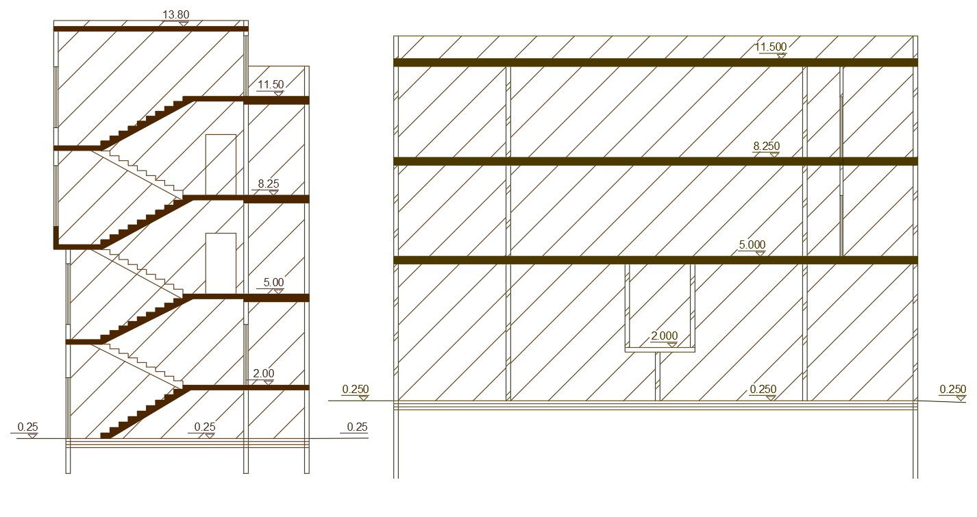 Residence Apartment Building Section Drawing DWG File