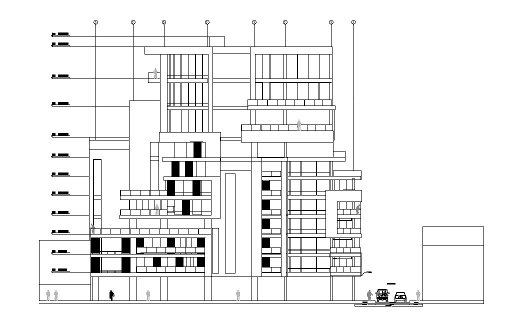 Residence Apartment Building Sectional Elevation Design Download DWG File