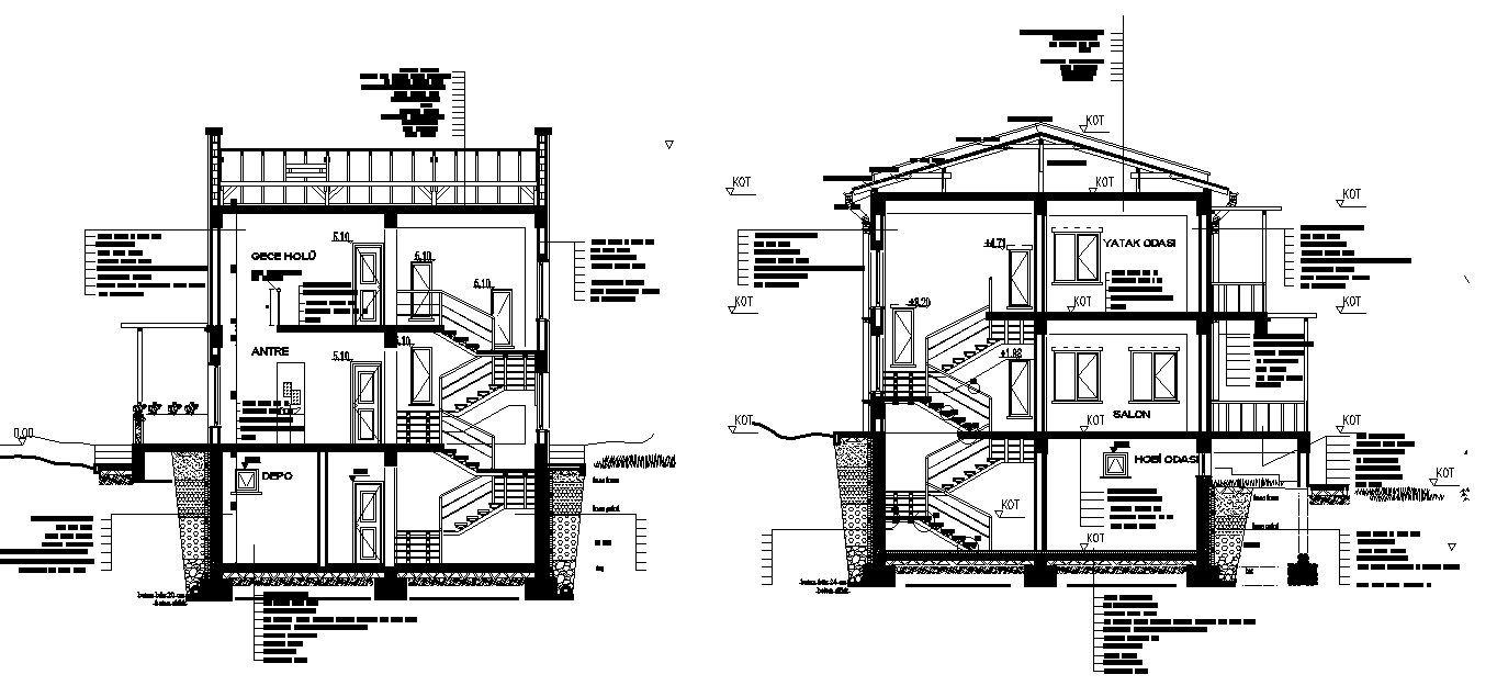 Residence House Building Cross Section CAD Drawing Download DWG File