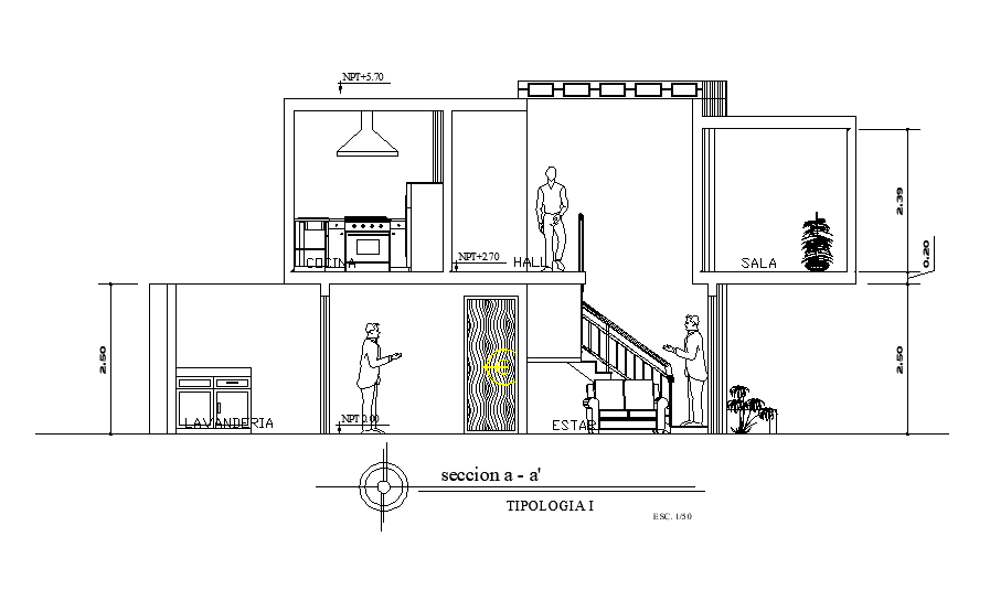 Residence House Building Free Section CAD Drawing DWG File