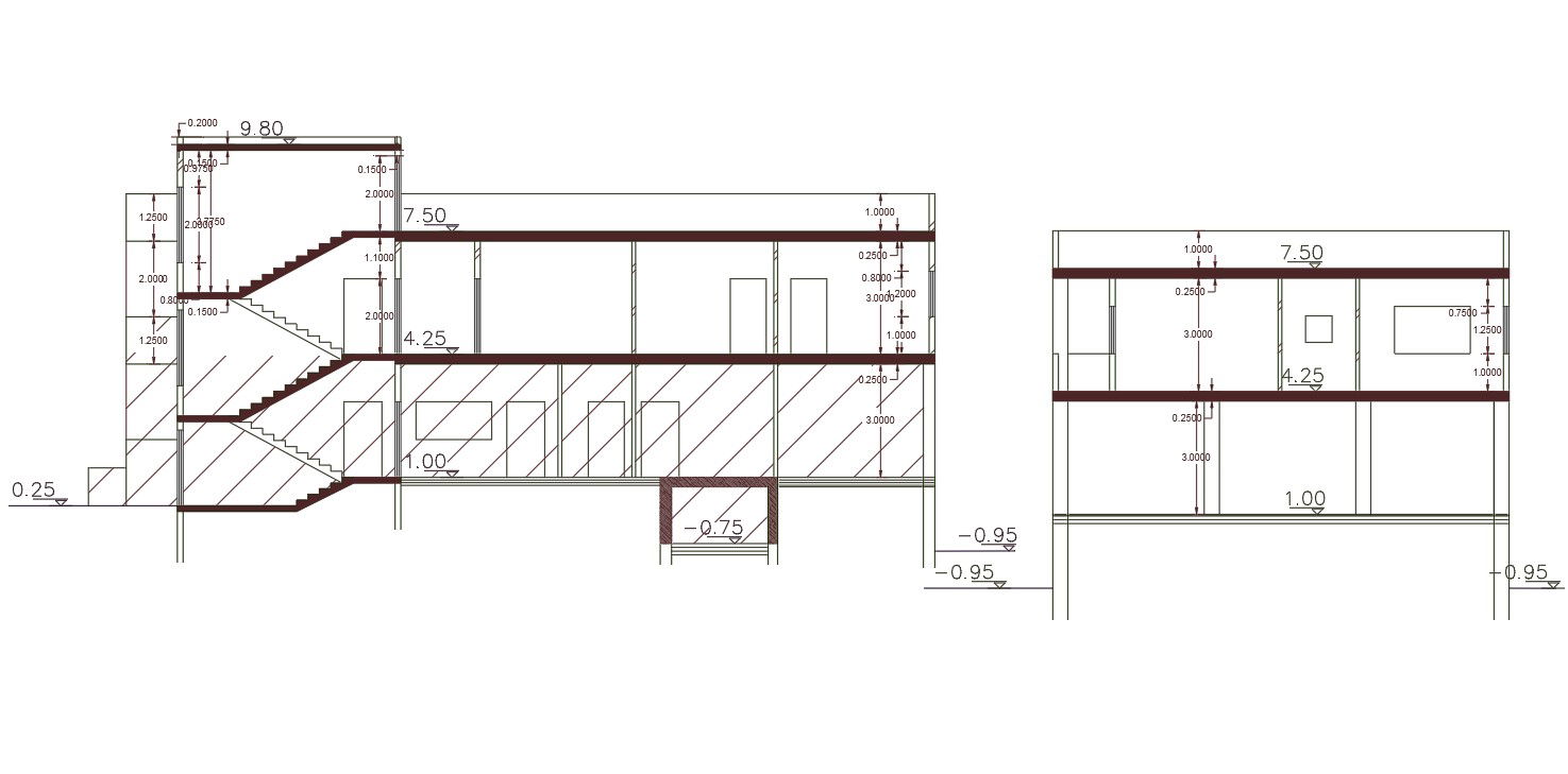 Residence House Building Section Drawing DWG File