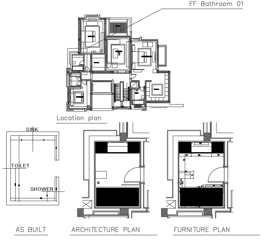 Residence House Layout Plan With Bathroom Drawing DWG File