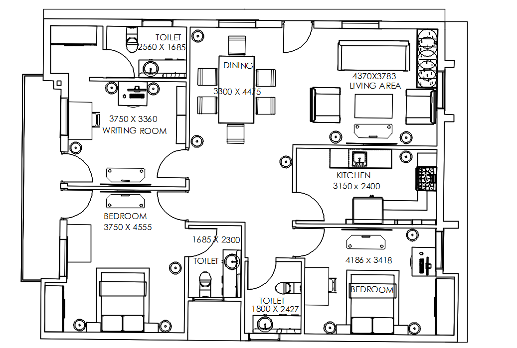 Residence House Layout Plan With Furniture Drawing DWG File
