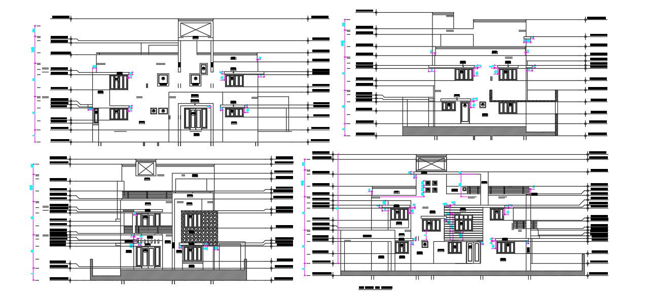 Modern Residence Four-Side Elevation CAD Model | DWG File