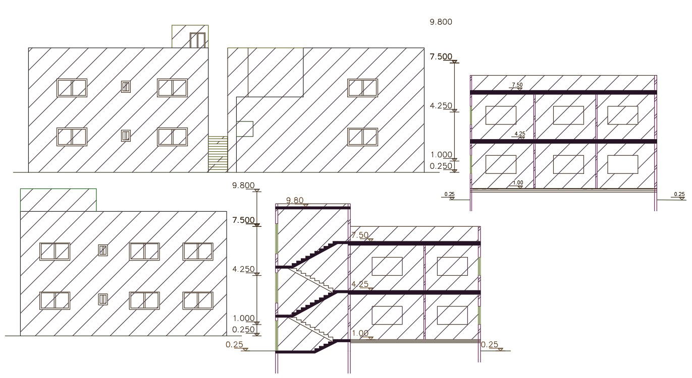 Residency Building Section And Elevation Design DWG File