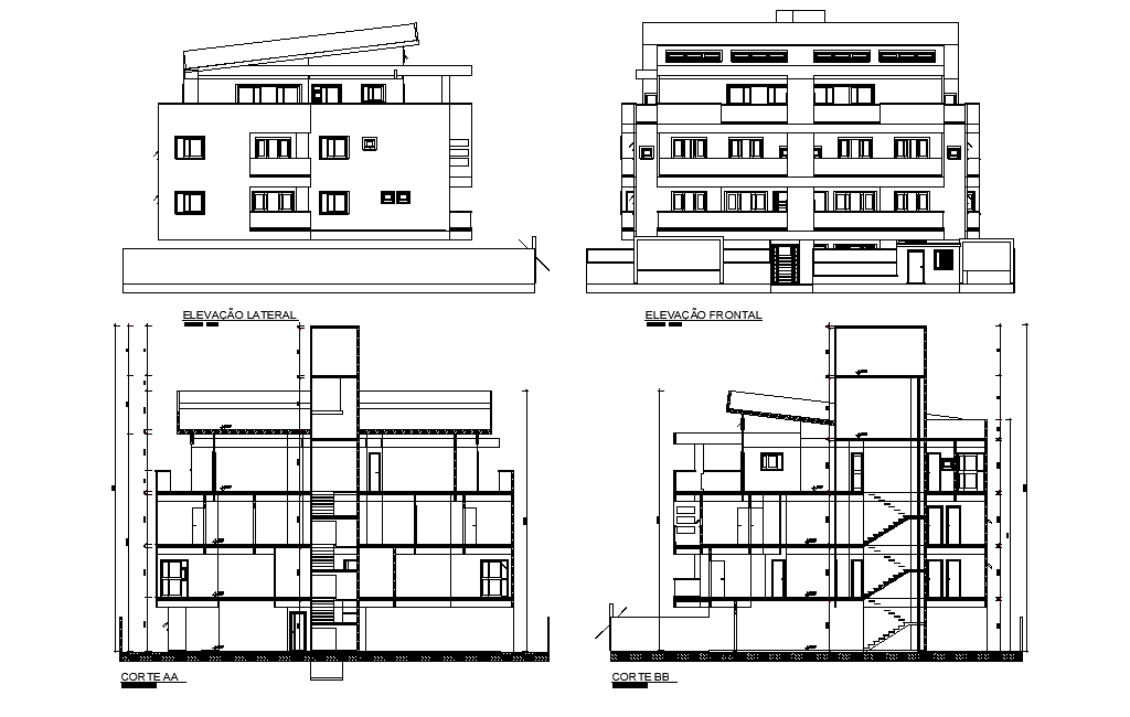 Residency Building Sectional Elevation Design Download DWG File
