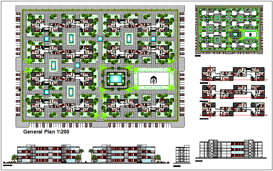 Residential building plan and elevation view with sectional view dwg file