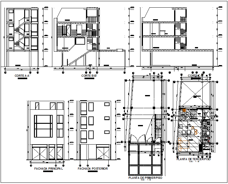 Residential 2 storey building plan detail dwg file