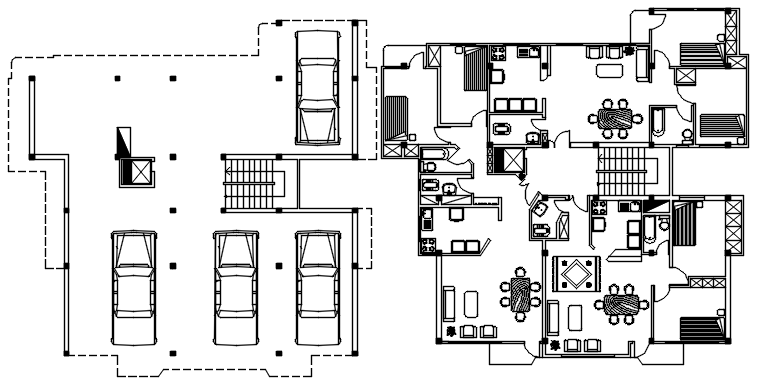 Residential Apartment with furniture details in dwg file