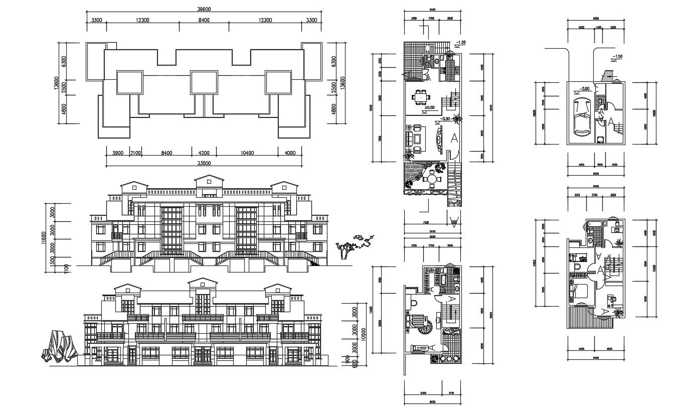 Residential Attached Bungalow Plan and Elevation Drawing
