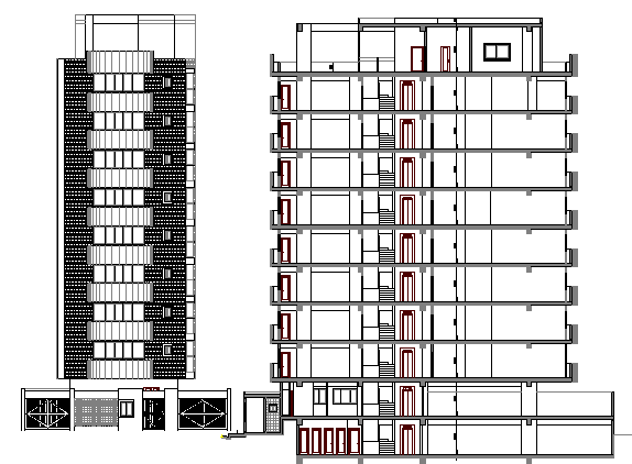 Residential Building Design Elevation and Section dwg file