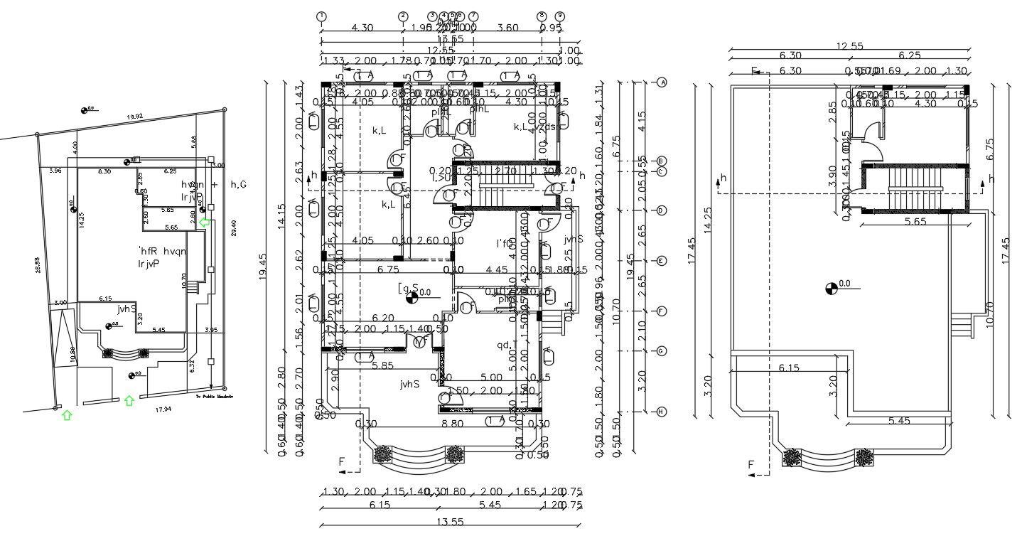 Residential Building Design With Column Layout plan AutoCAD File