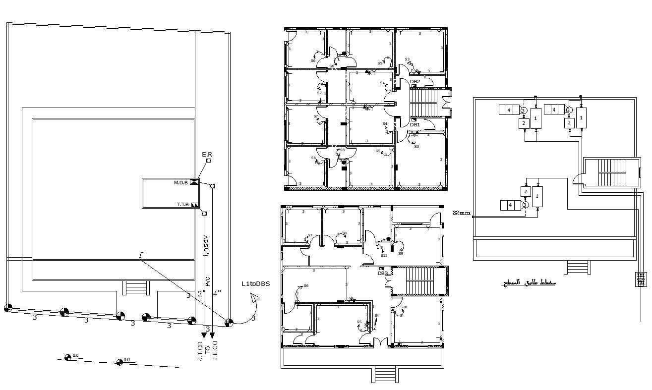 Residential Building Electrical And Terrace Floor Plan CAD File
