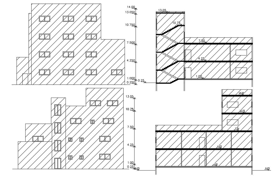 Residential Building Elevations And Sections AutoCAD File
