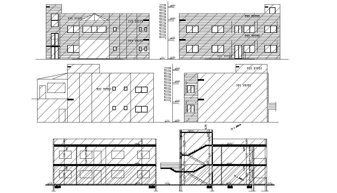 Residential Building Elevations and Section Design AutoCAD File