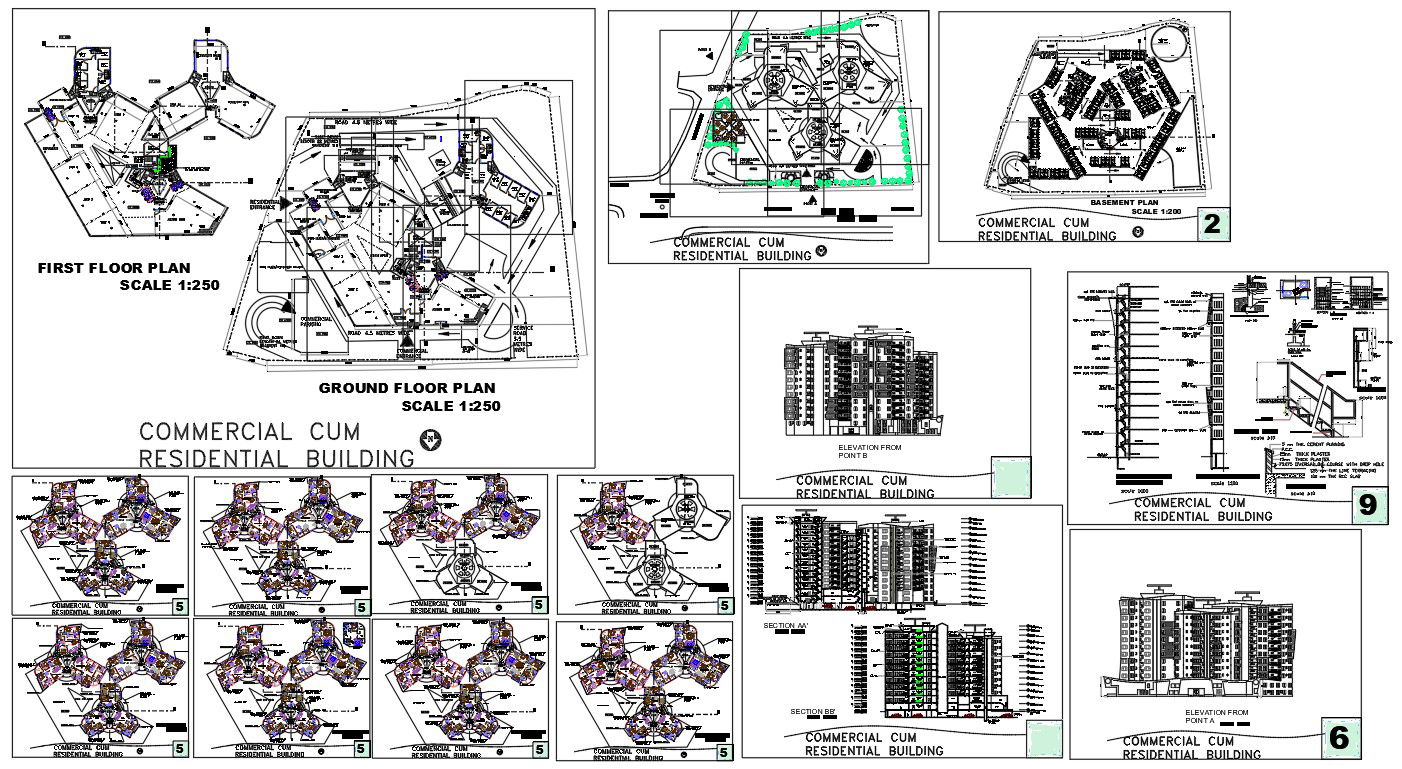 Residential Building Project Plan and Elevation DWG AutoCAD File