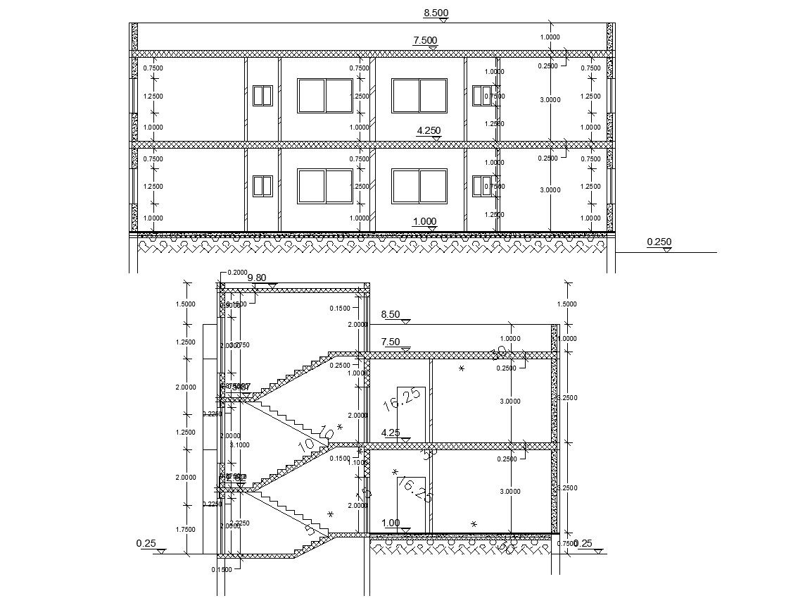 Residential Building Sections With Dimension AutoCAD Drawing