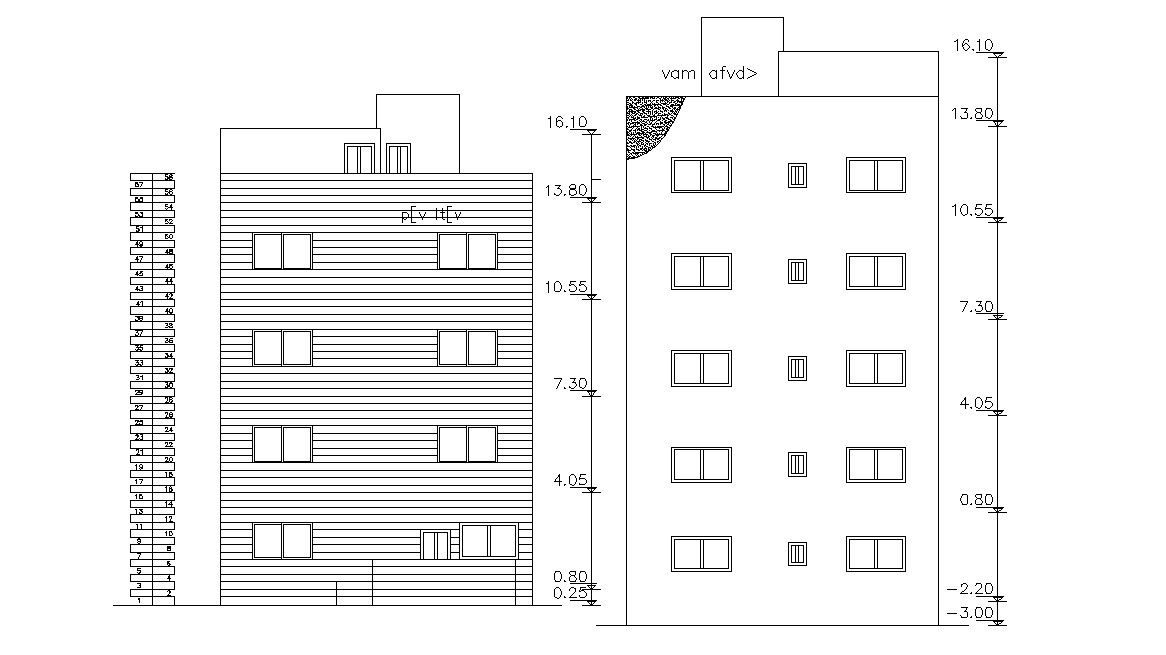 Residential Building Simple Elevation Design AutoCAD File