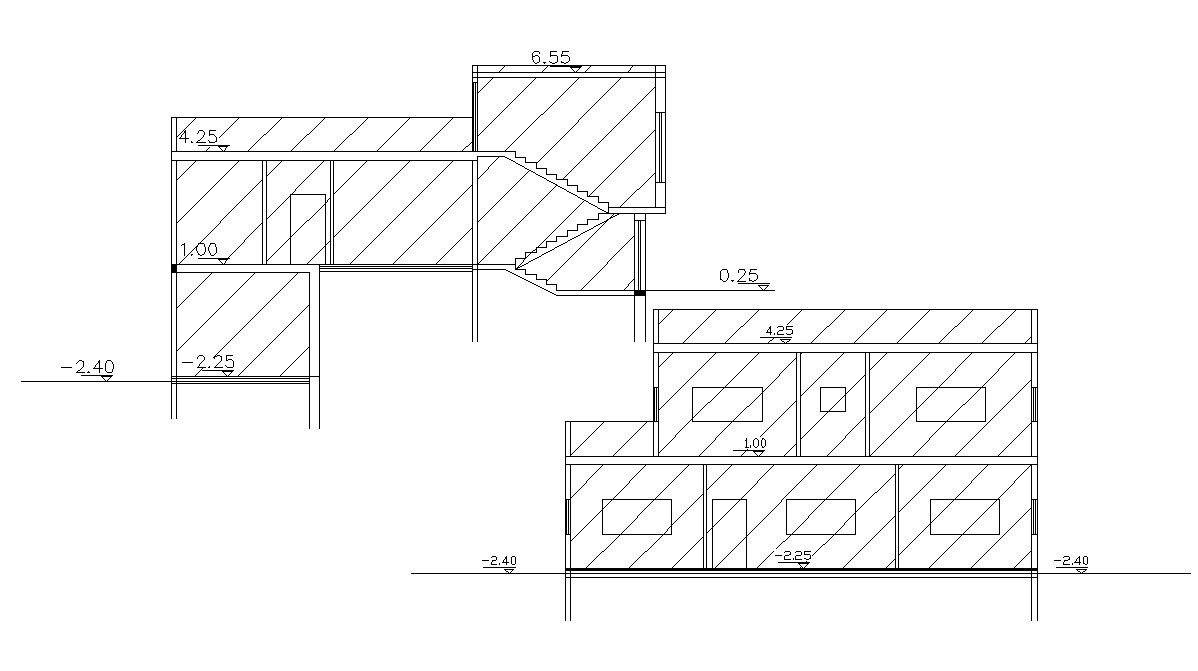 Residential Building Two Sections Design AutoCAD File
