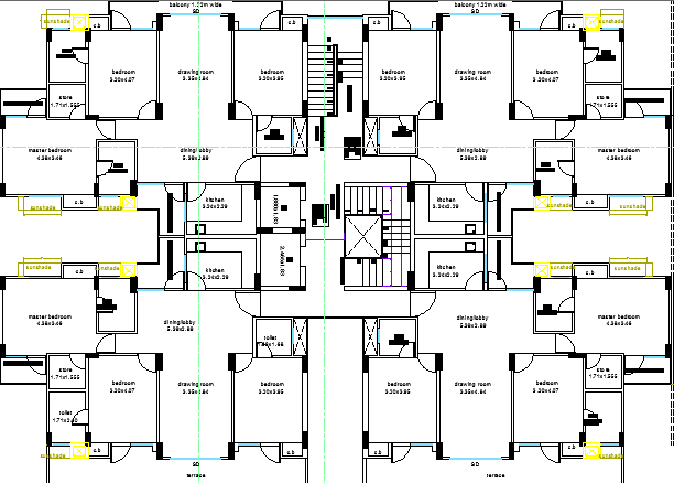 Residential Flats Architecture Layout and Elevation dwg file