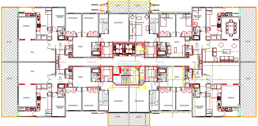 Residential Flats Architecture Layout and Structure Details dwg file