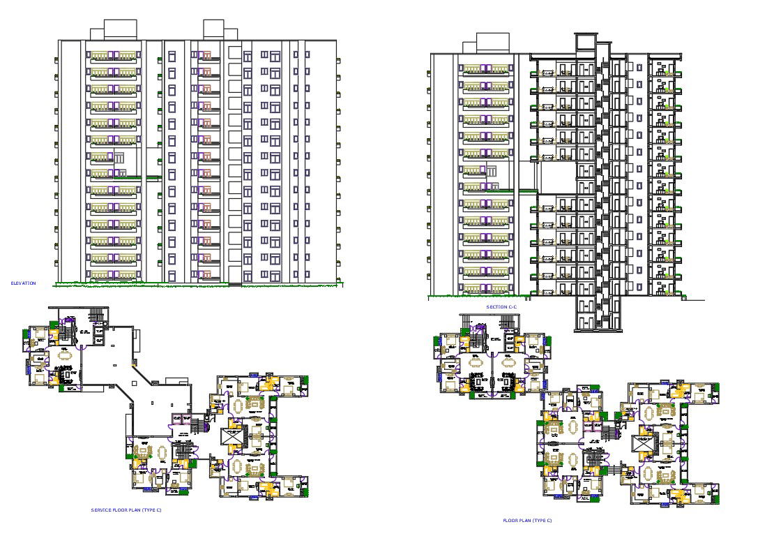 Residential Floor Plan Elevation Section Drawing DWG File