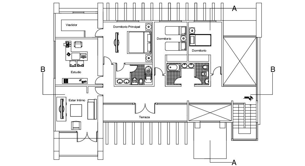 Residential Furnished Two BHK bungalow Furniture Layout Plan