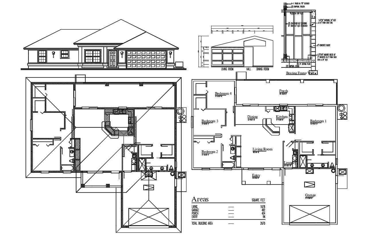 Residential House Design project AutoCAD Drawing