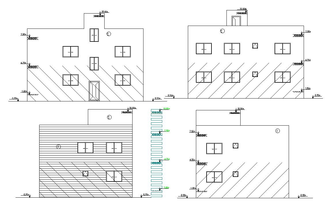 Residential House Elevations Architectural Drawing DWG File