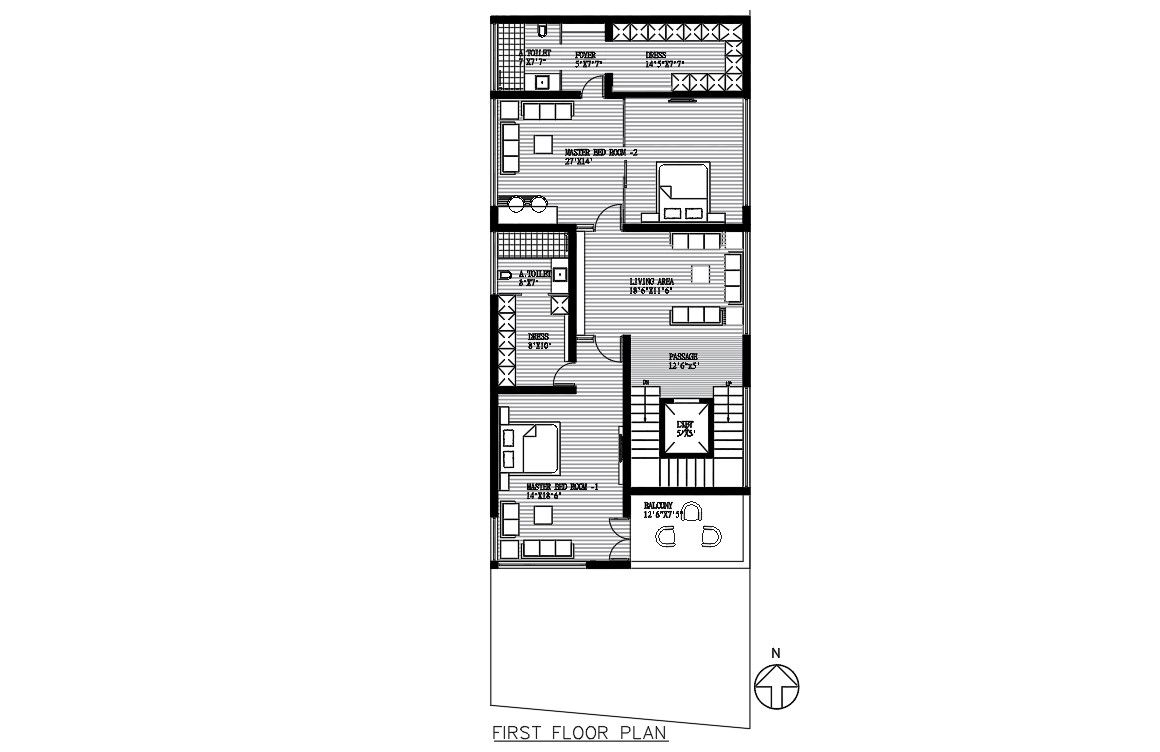 Residential House First Floor Plan AutoCAD Drawing