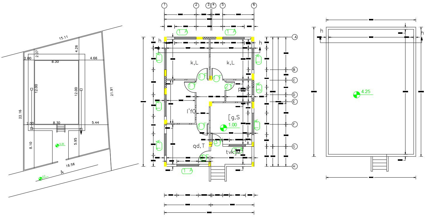 Residential House Floor Plan With Column Layout Design DWG File